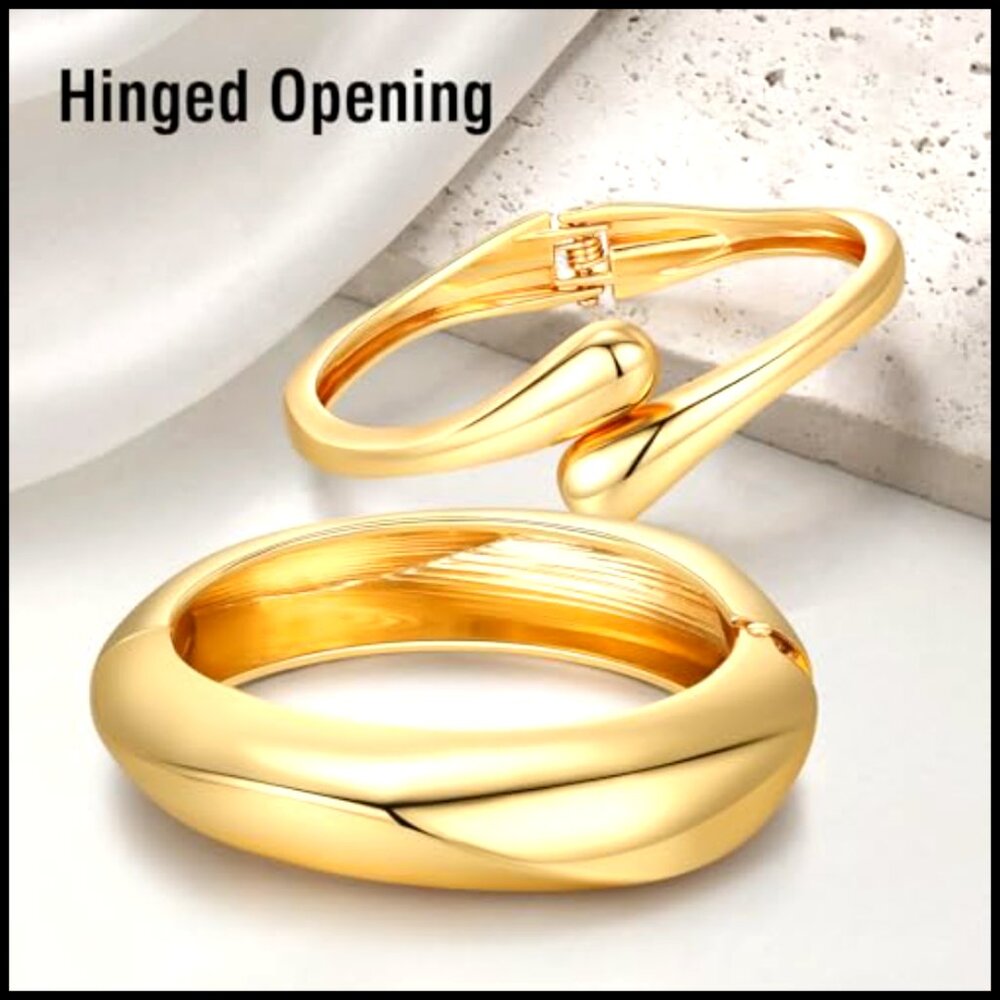 Chunky Gold Bangle Bracelets Stackable Minimalist… - image 2